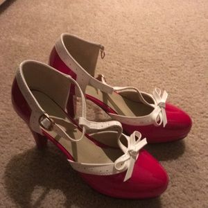 Adorable red and white retro Mary Janes